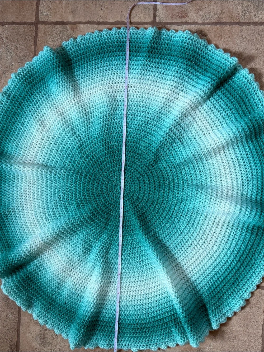 Handmade Teal Ombre Crochet Round Baby Blanket